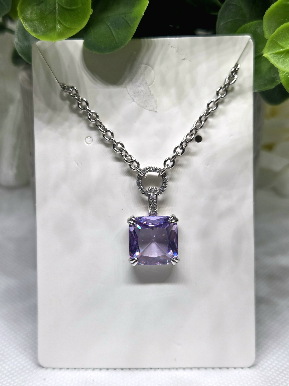 BP Square Cut Lavender CZ Pendant Necklace